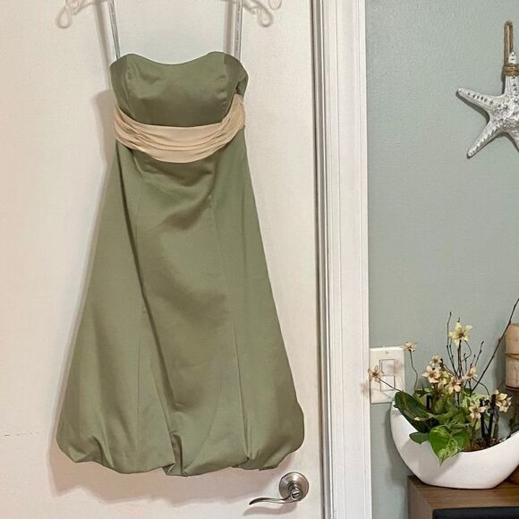 Alfred Angelo Size 4 Strapless Dress Celadon Champagne Gown - Picture 9 of 10